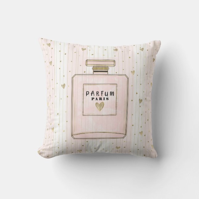Coussin Coeurs rose et or Paris Parfum Chic Mode (Recto)