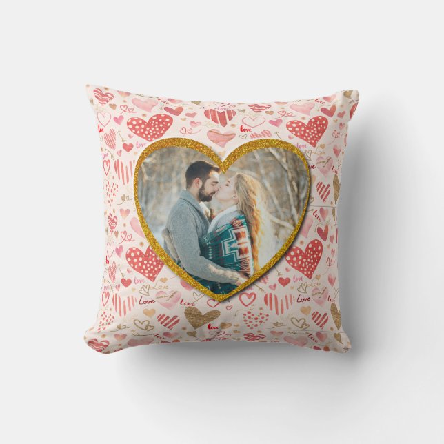 Coussin Coeurs roses personnalisés Cadeau Saint-Valentin (Recto)
