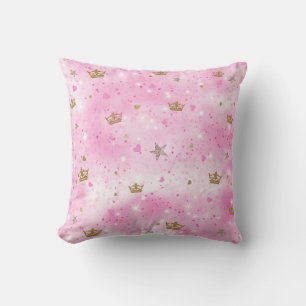 Coussin Cœurs roses princesse étoiles et couronnes
