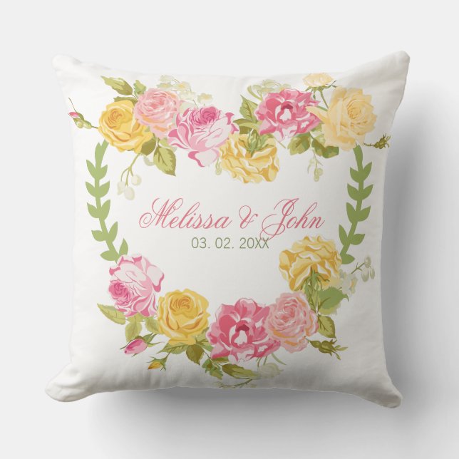 Coussin Coeurs Roses Rose Et Jaune (Recto)