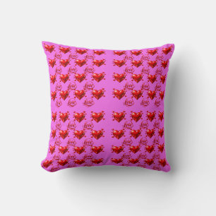 Coussin Cœurs Rouges Brillants et Papier à Emballage Rose