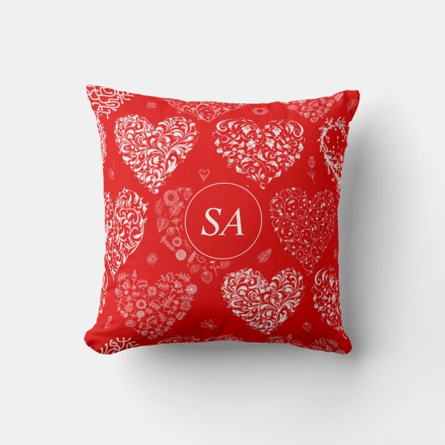 Coussin Coeurs rouges et blancs Heureuses Saintes-Valentin (Recto)