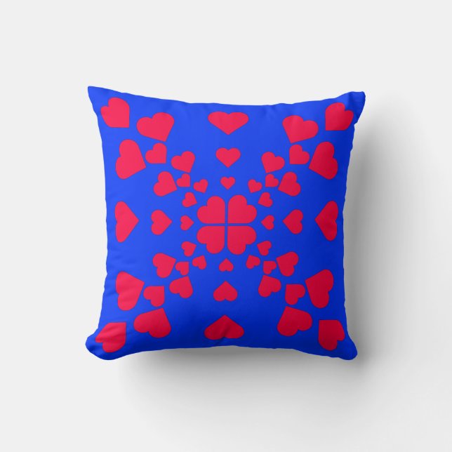Coussin Coeurs rouges sur Arrière - plan bleu (Recto)