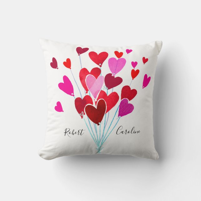 Coussin Coeurs Valentin rouge et rose Ajouter des noms Mon (Recto)