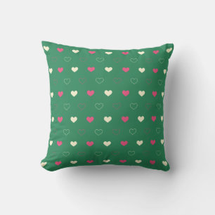 Coussin Cœurs Vibrants sur Fond Vert : Contraste Rose et C
