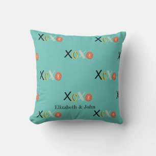 Coussin Cœurs "XOXO" Cool de la Saint-Valentin Vert menthe