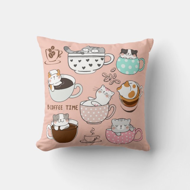 Coussin Coffee Cats Drôle (Recto)