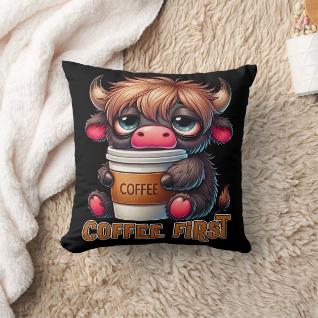 Coussin Coffee First Coffee Lover Gifts  (Couverture)
