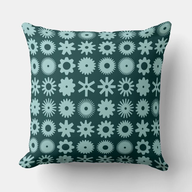 Coussin Cogs - Bleu clair vert sur Vert mousse foncé (Recto)