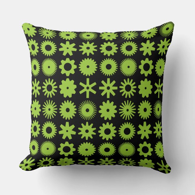 Coussin Cogs - Martian Green sur Noir (Recto)