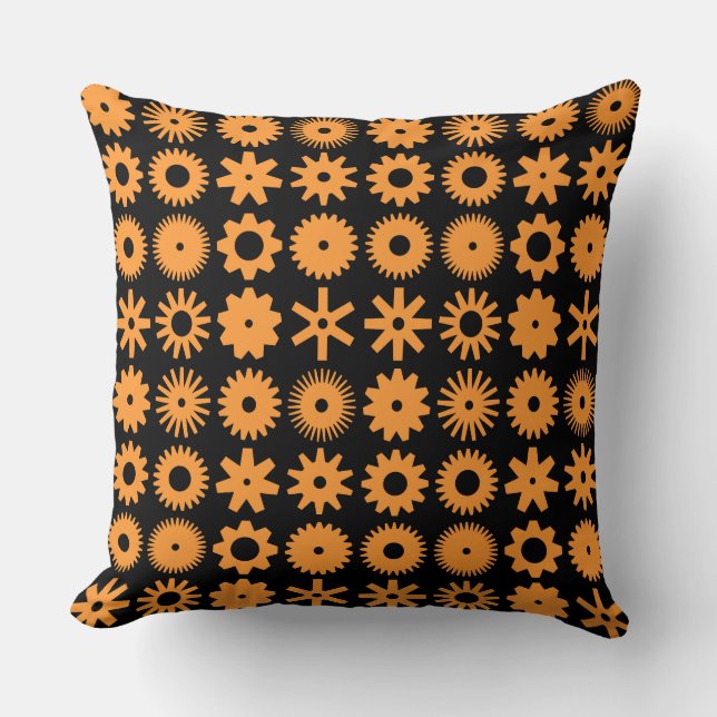 Coussin Cogs - Orange clair sur Noir (Recto)