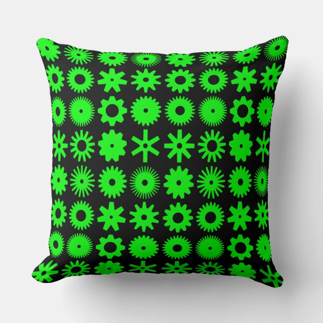 Coussin Cogs - Vert sur Noir (Recto)