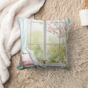Coussin Coin de lecture aquarelle cosy fenêtre jardin de p