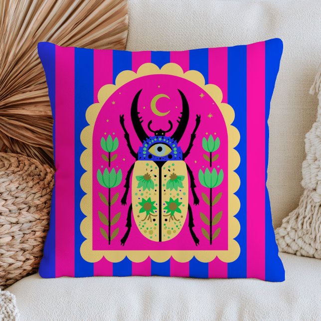 Coussin Coléoptère de l'œil mauvais insecte céleste rayé c (Créateur téléchargé)