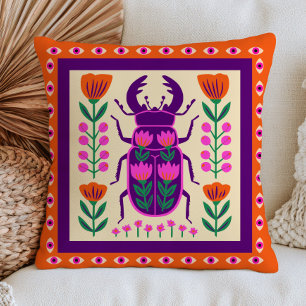 Coussin Coléoptère Floral Funky Art Populaire Insecte Colo