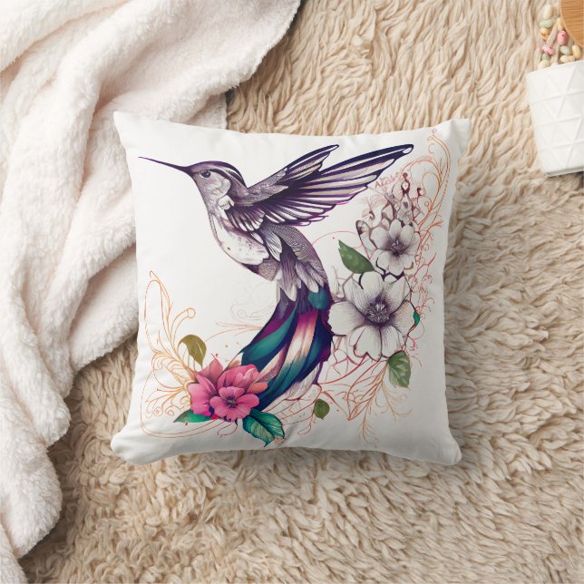 Coussin Colibri aux fleurs roses Jeter l'oreiller (Couverture)
