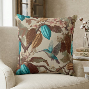 Coussin Colibri Cacao Turquoise Botanique Vintage
