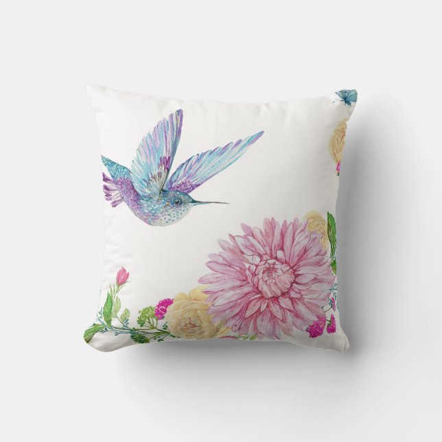 Coussin Colibri de couleur rose (Recto)