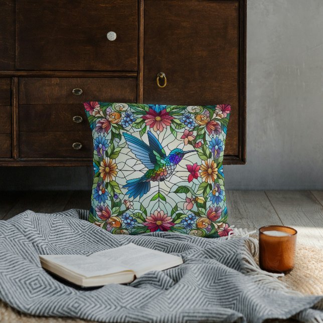 Coussin Colibri gracieux avec effet de verre tendu (Créateur téléchargé)