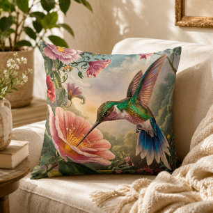 Coussin Colibri récolte du nectar