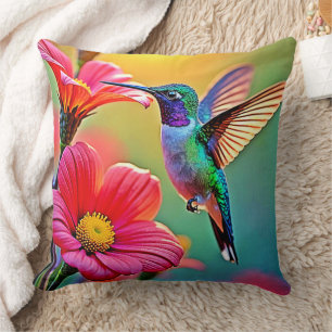 Coussin Colibri vibrant au coucher du soleil