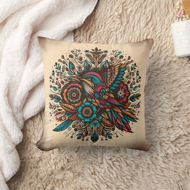 Coussin Colibri vibrant parmi les motifs floraux à la tomb (Couverture)
