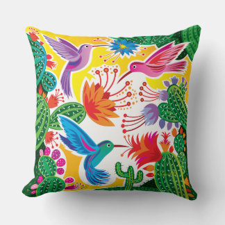 Coussin Colibris et cactus en fleurs