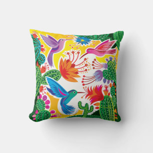 Coussin Colibris et cactus en fleurs