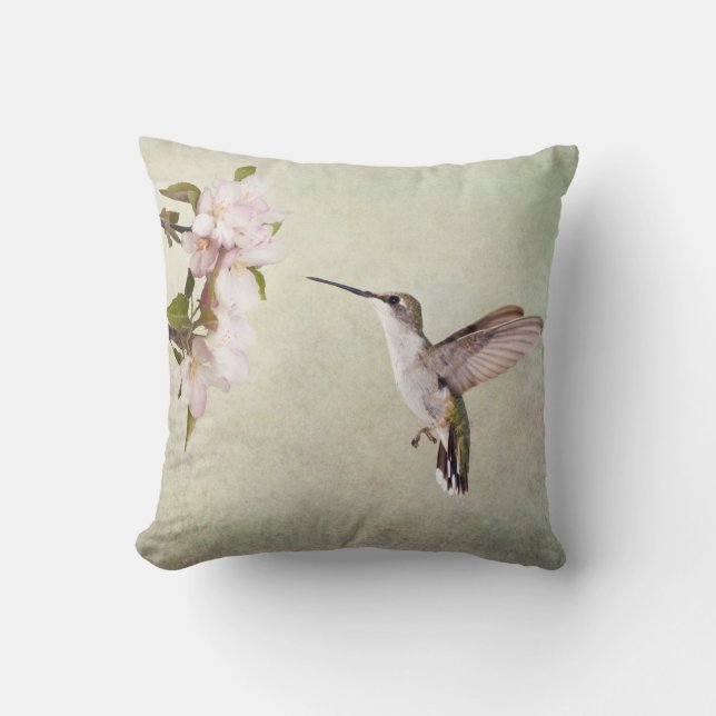 Coussin Colibris et fleurs de pomme (Recto)