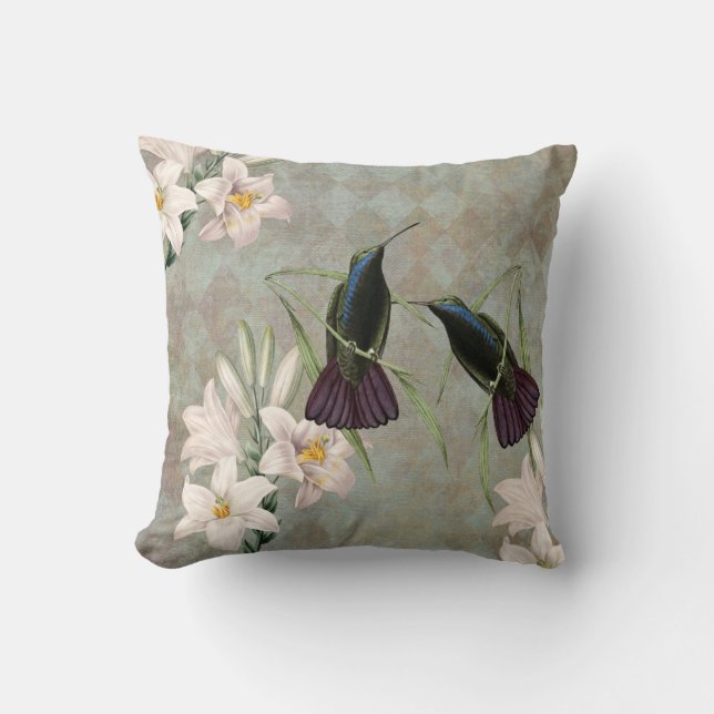 Coussin Colibris et lis (Recto)