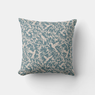 Coussin Colibris feuillage bleu vintage