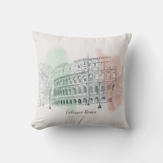 Coussin Colisée de Rome avec Drapeau italien Couleurs Styl (Recto)