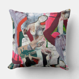 Coussin Collage d'art contemporain peint à la main