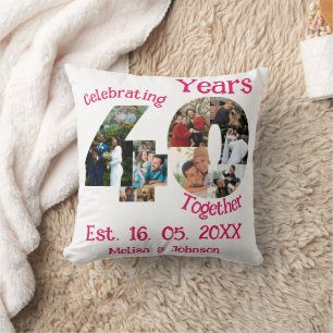 Coussin Collage de 11 photos pour les 40 ans de mariage Ru
