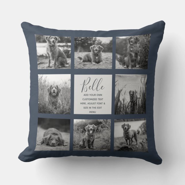 Coussin Collage de 8 photos personnalisé bleu foncé (Recto)