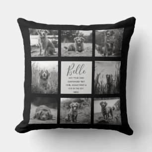 Coussin Collage de 8 photos personnalisé noir
