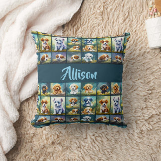 Coussin Collage de chiot mignon, chiens bébé, personnalisa