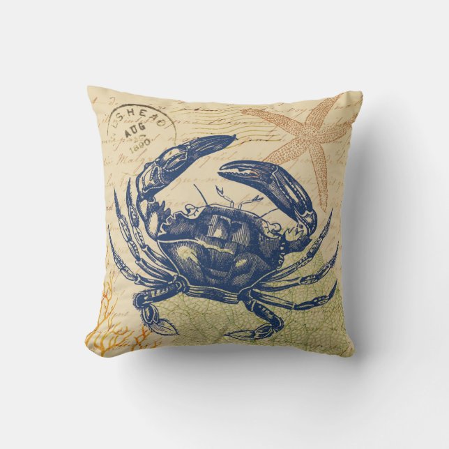 Coussin Collage de crabe bleu de bord de la mer (Recto)