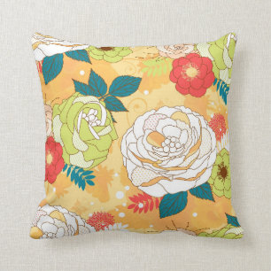 Coussin Collage de fleurs rétro colorées