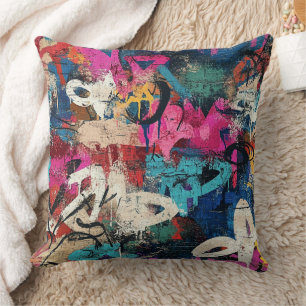 Coussin Collage de graffiti urbain avec des couleurs vives
