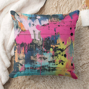 Coussin Collage de graffiti urbain avec des couleurs vives