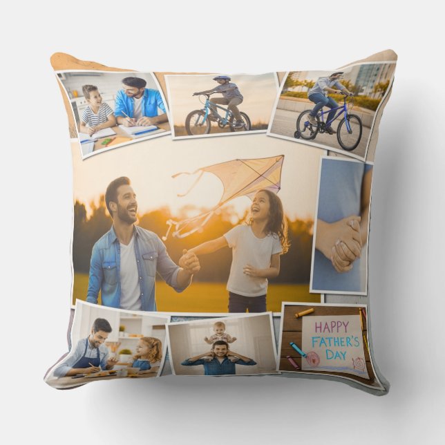 Coussin Collage de la fête des pères - Cadeau photo person (Recto)
