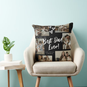 Coussin Collage de photos 6 Typography Script Papa Noir