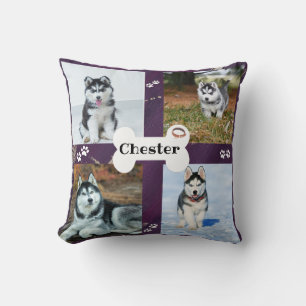 Coussin Collage de photos de chien violet - Husky