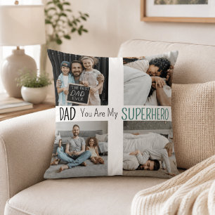 Coussin Collage de photos de famille de super-héros de pap