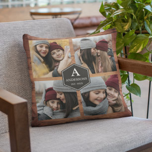 Coussin Collage de photos de famille en bois de grange rus