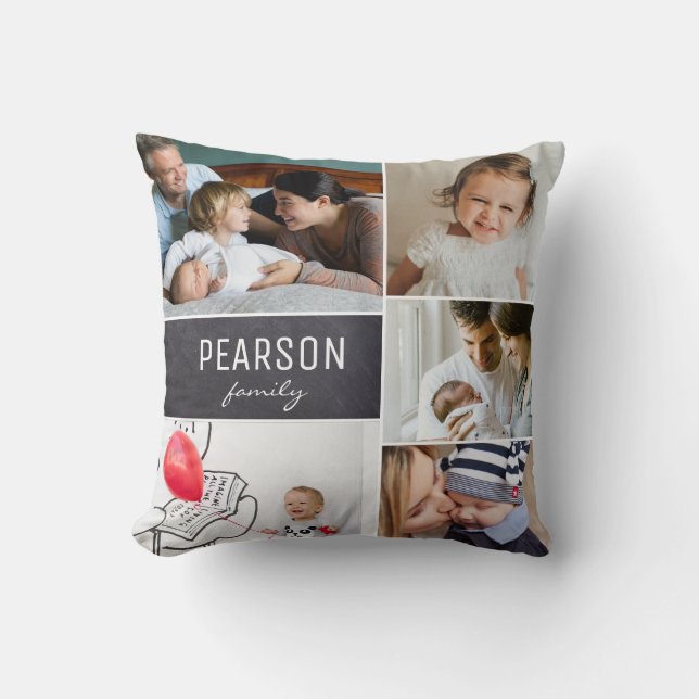 Coussin Collage de photos de famille Maman personnalisée (Recto)