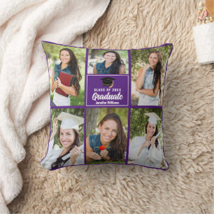 Coussin Collage de photos de fin d'études pourpre
