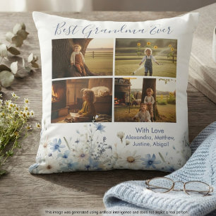 Coussin Collage de photos de grand-mère florale – Cadeau p