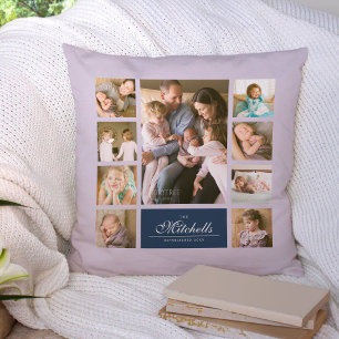 Coussin Collage de photos de la famille de scripts éléga